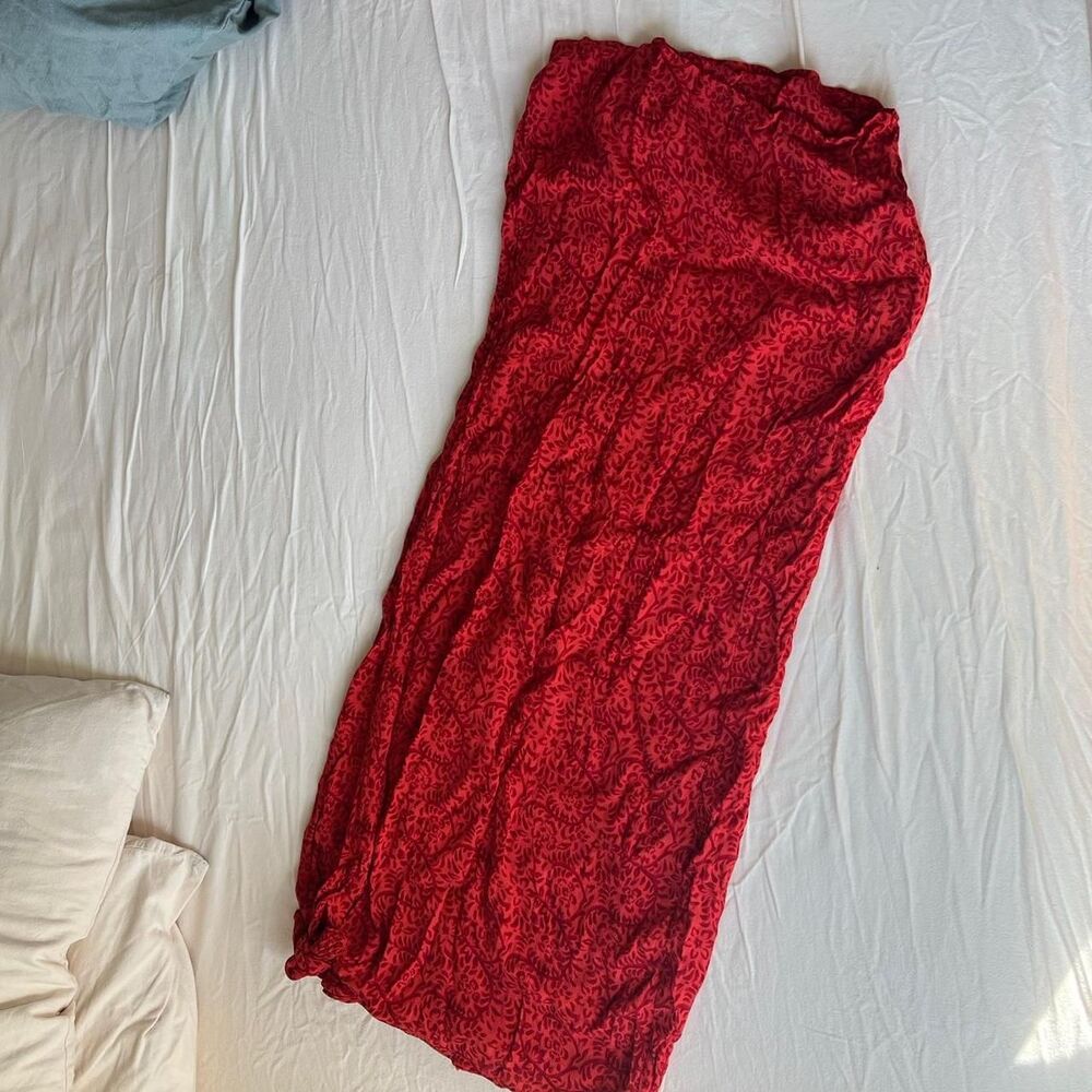 new york and company vintage red paisley floral wrap maxi skirt